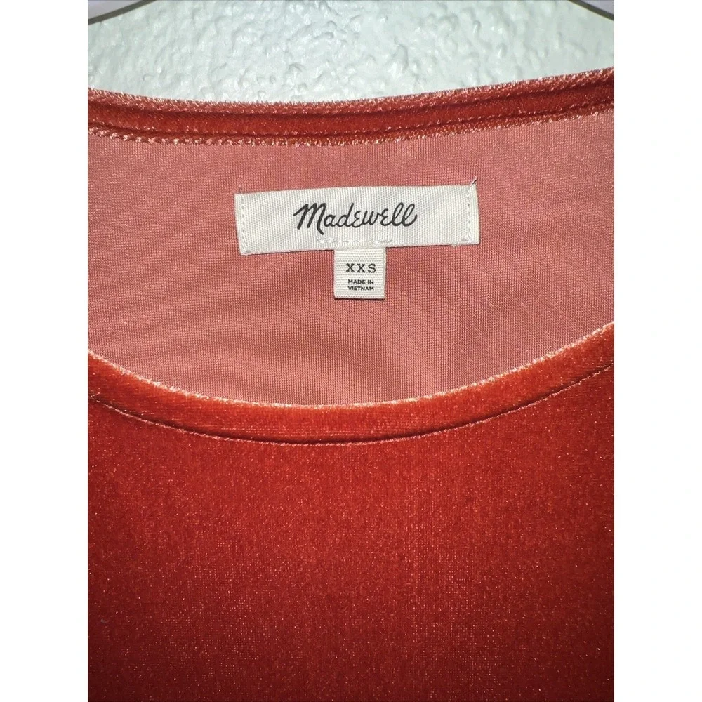 Madewell Burnt Orange Velvet Butterfly Sleeve Top Scalloped Hem XXS K4376